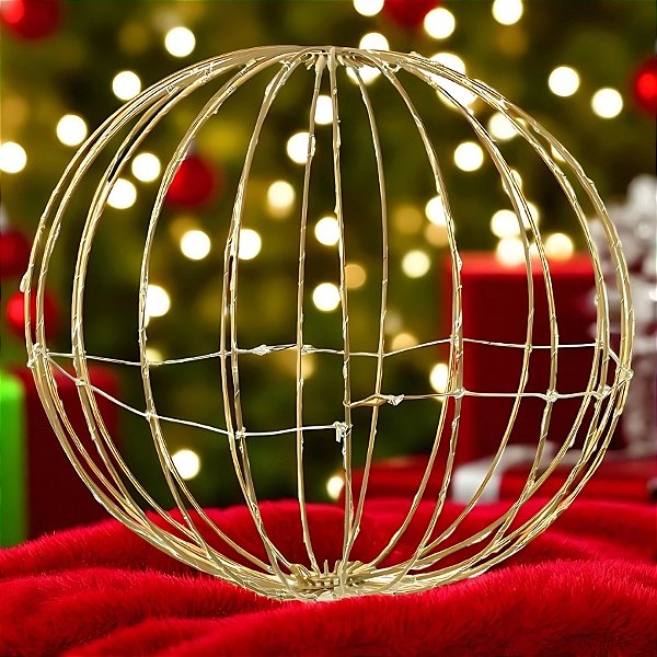 Bola De Natal Com 400 Leds Bivolt - Dourado Claro - 60x60cm - 1 unidades - Cromus - Rizzo