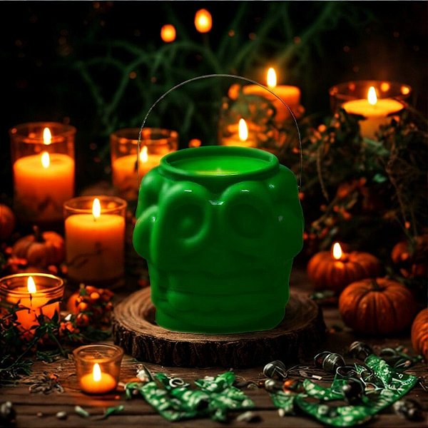 Baldinho de Halloween com Alça - Caveira - Verde - 1 unidade - Rizzo