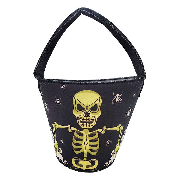 Baldinho de Halloween em Tecido - Caveira - 16x22cm - 1 unidade - Rizzo