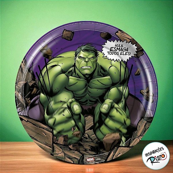 Prato de Papel Redondo - Hulk - 8 unidades - Disney Original - Rizzo