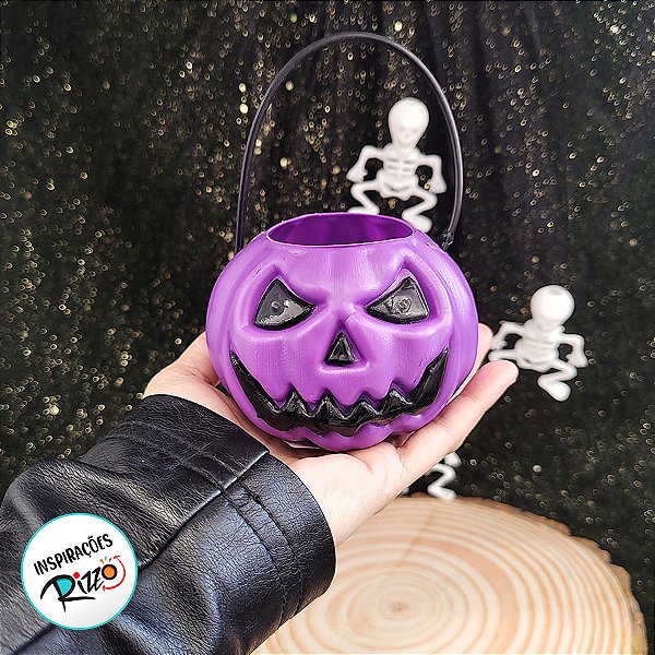 Mini Baldinho de Halloween com Alça - Abóbora Roxo - 6x7cm - 1 unidade - Rizzo