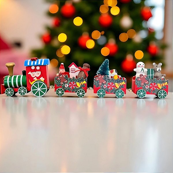 Enfeite de Madeira de Natal Trem - Presentes de Natal - 25,5cm - 1 unidade - Rizzo