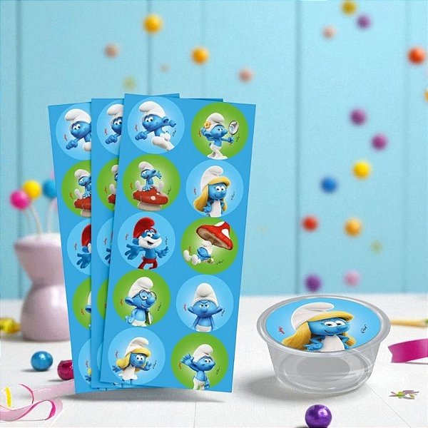 Adesivo Redondo - 4x4cm - Os Smurfs  - 30 unidades - Regina - Rizzo