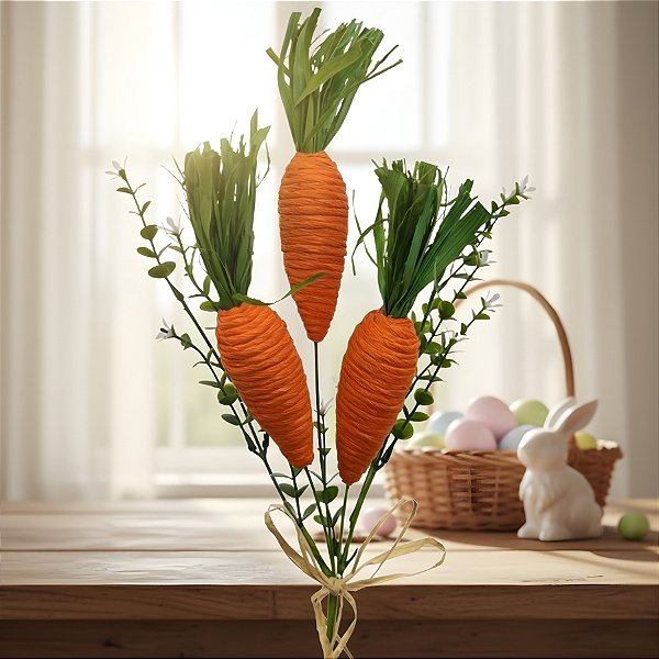 Galho Decorativo de Páscoa - Cenouras e Flores Brancas - 45cm - 1 unidade - Cromus - Rizzo