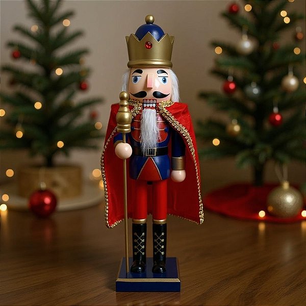 Soldado de Chumbo de Madeira com Capa e Mastro - 9,5x38x8,5cm - Azul e Vermelho - 1 unidade - Artlille  - Rizzo