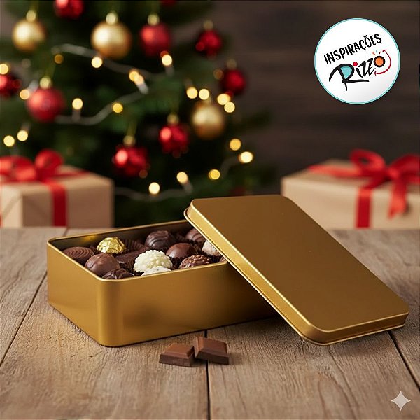 Lata de Metal Retangular - Dourado - 11,5x19x4,5cm - 1 unidade - Rizzo
