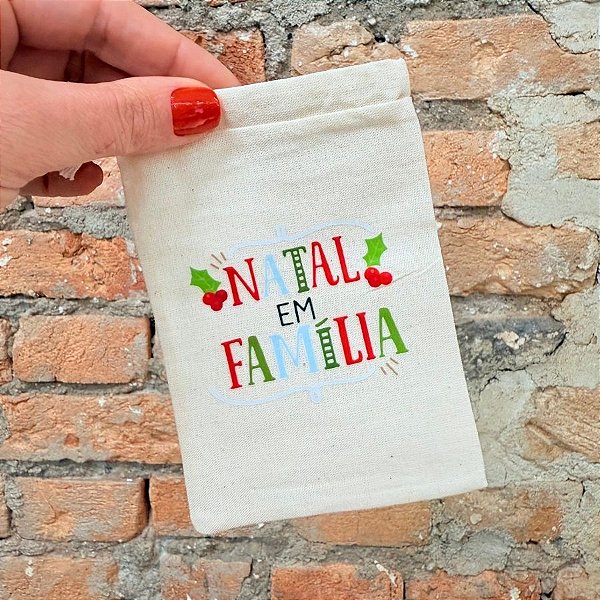 Saco de Algodão - Natal Em Família  - P - 9x13cm - 1 unidade - Rizzo