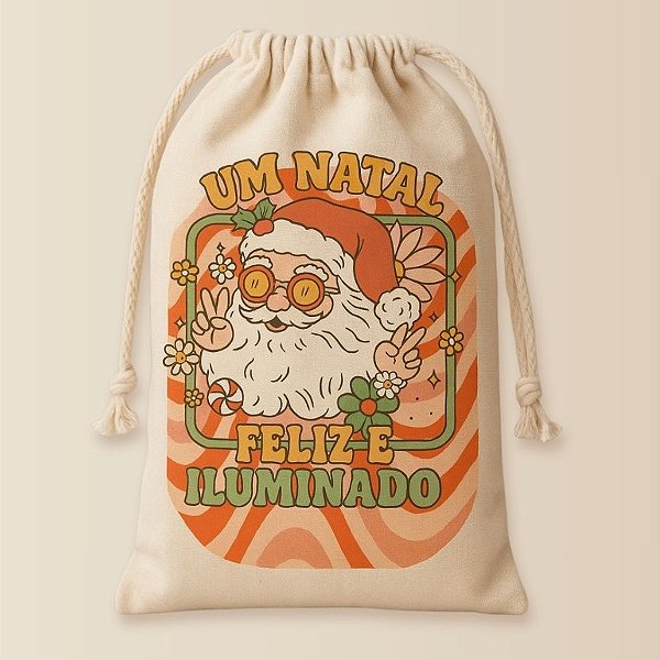 Saco de Algodão - Papai Noel Hippie - M - 17x21cm - 1 unidade - Rizzo
