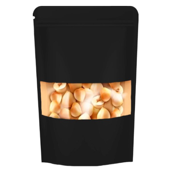 Saco de Papel Preto com Visor Stand Up Pouch Zip 20x30x5cm - Hermético e Impermeável Dentro e Fora - 50 un - Rizzo