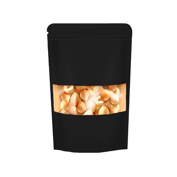 Saco de Papel Preto com Visor Stand Up Pouch Zip 12x20x4cm - Hermético e Impermeável Dentro e Fora - 50 un - Rizzo