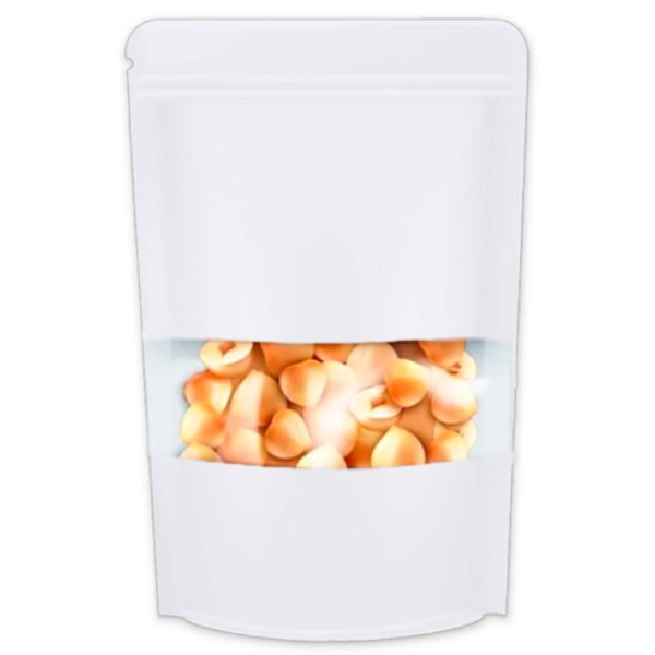 Saco de Papel Branco com Visor Stand Up Pouch Zip 20x30x5cm - Hermético e Impermeável Dentro e Fora - 50 un - Rizzo