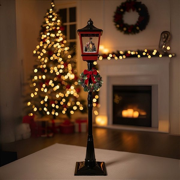 Cenário de Natal - Poste Iluminado com Led - Vila Natalina com Papai Noel - 1,84m - RZO00100 - 1 unidade - Rizzo