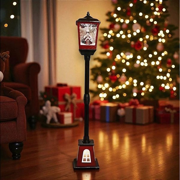 Cenário de Natal - Poste Iluminado com Led - Casinha com Papai Noel - 1,57m - RZO00097 - 1 unidade - Rizzo