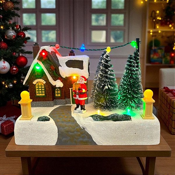 Cenário De Natal - Papai Noel com Casinha - 17,5x10x12cm - 1 unidade - Rizzo