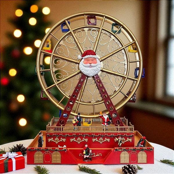 Cenario de Natal - Roda Gigante com Papai Noel com Luz, Som, e Movimento - 38x17x47,5cm - 1 unidade - Rizzo