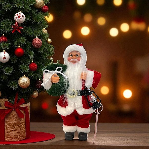 Papai Noel Decorativo em Pé Com saco de presente decorado - 30cm - 1 unidade - Rizzo