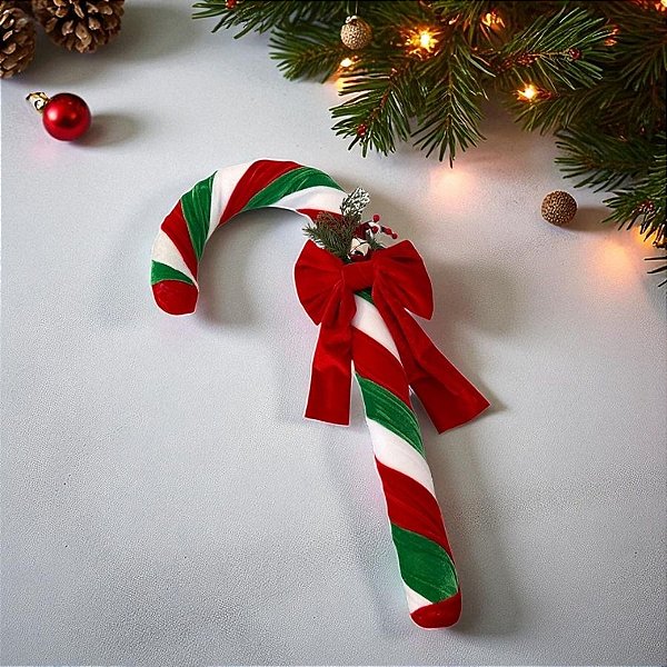 Efeite Decorativo de Natal - Bengala Com Laço Vermelha e Verde - 56x21x6cm - 1 unidade - Rizzo