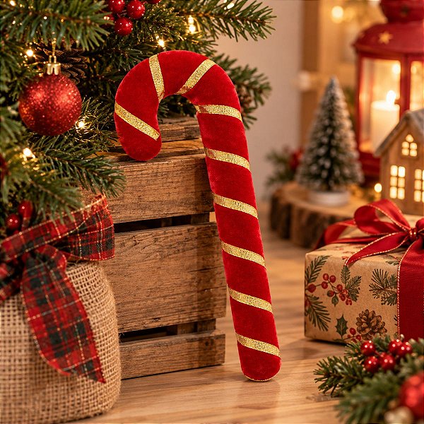 Enfeite Decorativo de Natal - Bengala Vermelha e Dourada - 8x2,2x19,5cm - 1 unidade - Rizzo