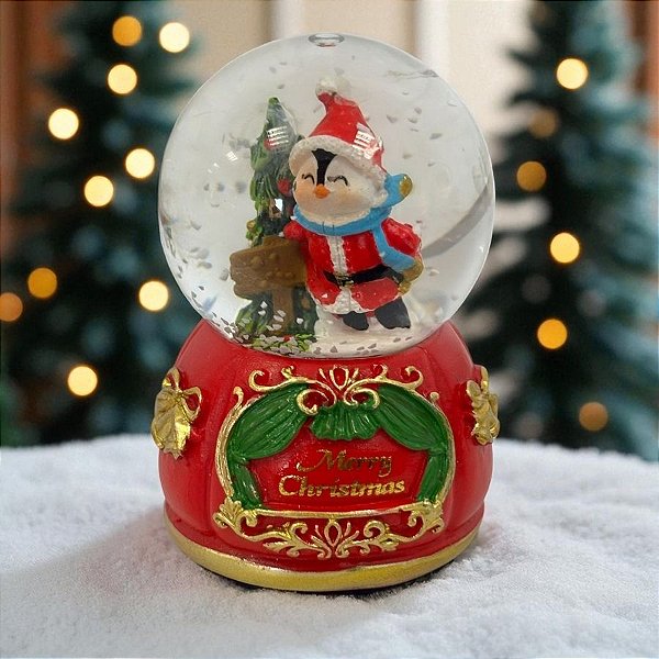 Enfeite Decorativo de Natal - Globo de Neve com Pinguim e Árvore - 4,5x7cm - 1 unidade - Rizzo