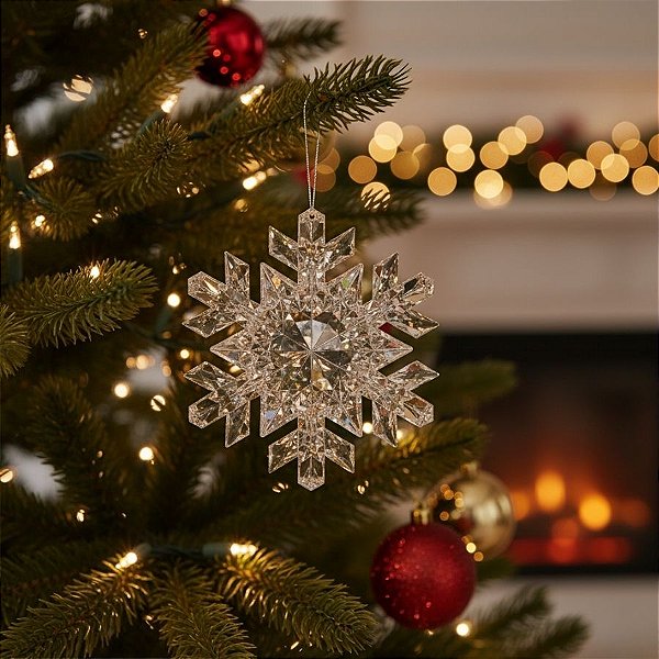 Enfeite Para Pendurar de Natal - Floco De Neve De Acrílico - Prata - 13x13cm - 1 unidade - Cromus - Rizzo