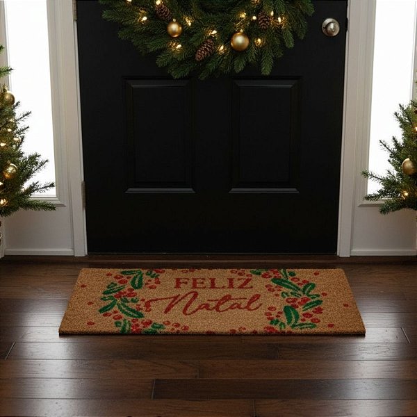 Capacho De Fibra - Feliz Natal Com Visco - 55x25cm - 1 unidade - Cromus - Rizzo