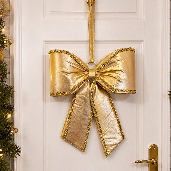 Laço Decorativo Lamê Dourado e Galão GG - 45x50x9,5cm - 1 unidade - Rizzo