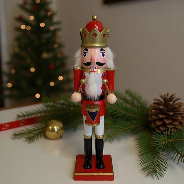 Soldado de Chumbo de Madeira com Bateria - 38cm - Vermelho e Branco - 1 unidade - Artlille - Rizzo