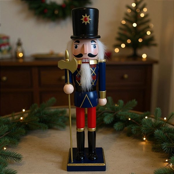 Soldado de Chumbo de Madeira com Lança - 38cm - Vermelho e Azul - 1 unidade - Artlille - Rizzo