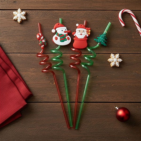Canudo Espiral Rigido Colorido - Natal - 27cm  - 4 unidades - Artlille - Rizzo