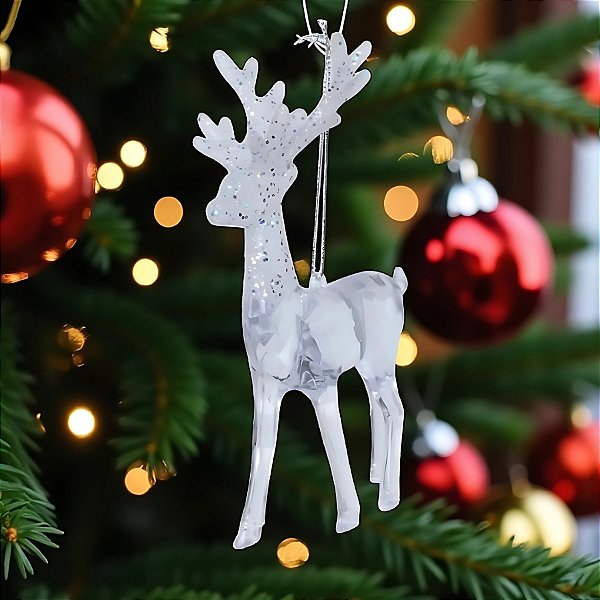 Enfeite Para Pendurar de Natal - Rena Cristal Incolor - 14,5x7x2,5cm - 1 unidade - Cromus - Rizzo