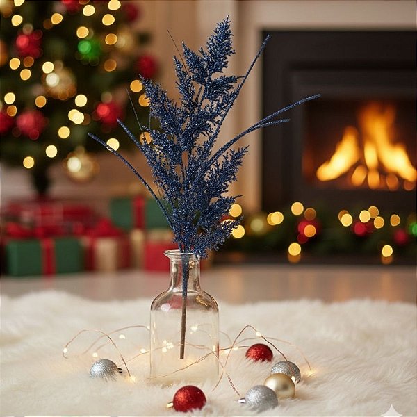 Galho Decorativo de Natal - Azul Marinho Com Glitter - 70x39x3,5cm - 1 unidade - Cromus - Rizzo