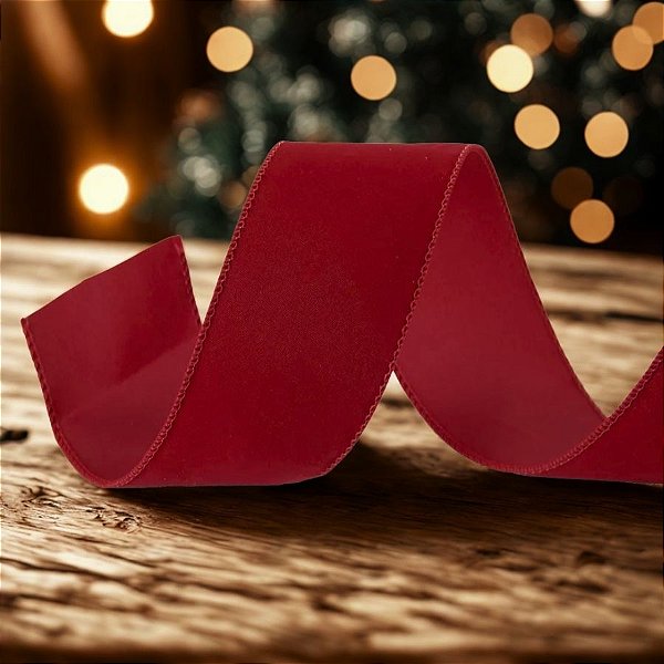 Fita Aramada Decorativa de Natal - Lisa - Vermelho - 6,3x914cm - 1 unidade - Cromus - Rizzo