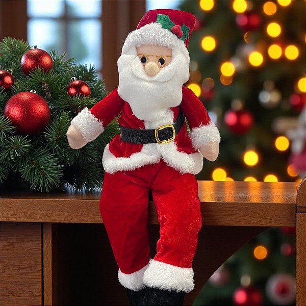 Papai Noel Decorativo Sentado de Natal - Vermelho/Branco - 43x20x10cm - 1 unidade - Cromus - Rizzo