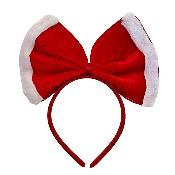 Tiara de Natal de Laço Vermelho e Branco - 23,5x20x1,5cm - 1 unidade - Cromus - Rizzo