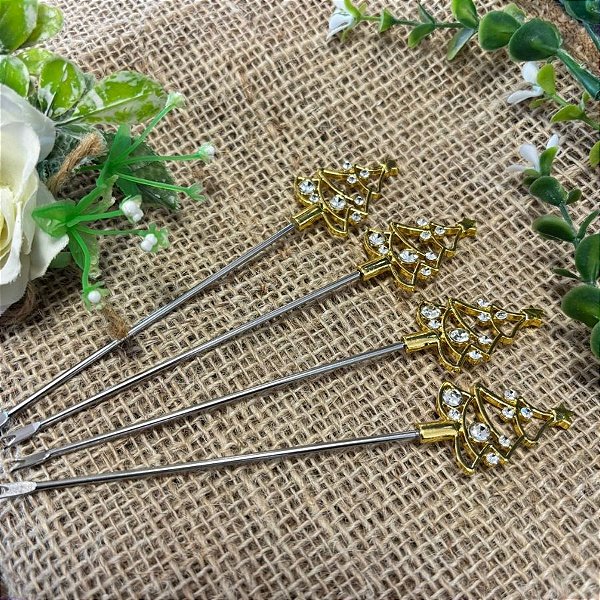 Palito Decorativo Petisco - Árvore de Natal Dourada - 13,5cm - 4 unidades - Cromus - Rizzo