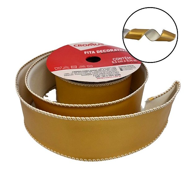 Fita Aramada Decorativa de Natal - Ouro - 6,3cmx9,14m - 1 unidade - Cromus - Rizzo