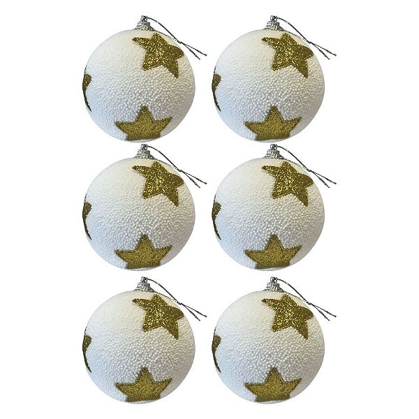 Bolas de Natal - Estrelas Douradas - 8x8x8cm - 6 unidades - Cromus - Rizzo