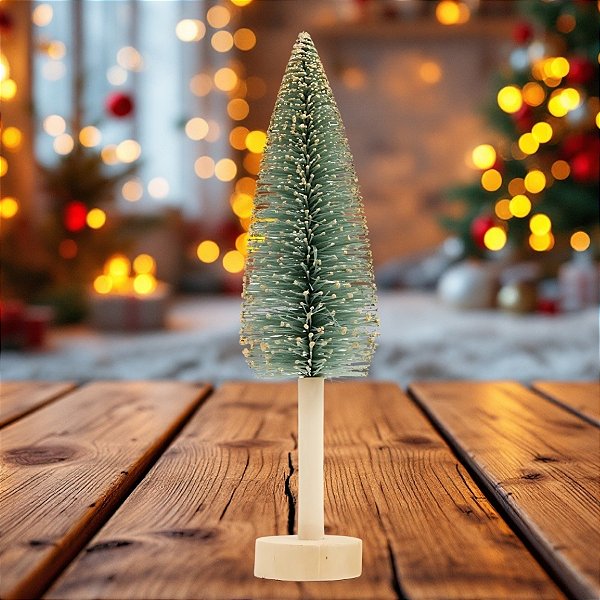 Mini Árvore de Natal Base de Madeira - Verde e Marrom - 31x7x7cm - 1 unidade - Cromus - Rizzo