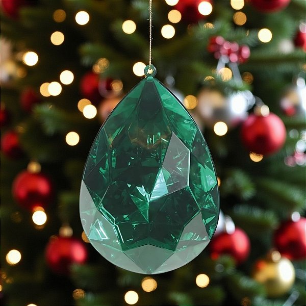 Enfeite Decorativo Para Pendurar de Natal - Joia Gota Verde Escuro - 14,5x10x6cm - 1 unidade - Cromus - Rizzo