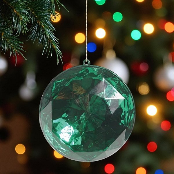 Enfeite Decorativo Para Pendurar de Natal - Joia Redonda Verde Escuro - 10x10x4,5cm - 1 unidade - Cromus - Rizzo