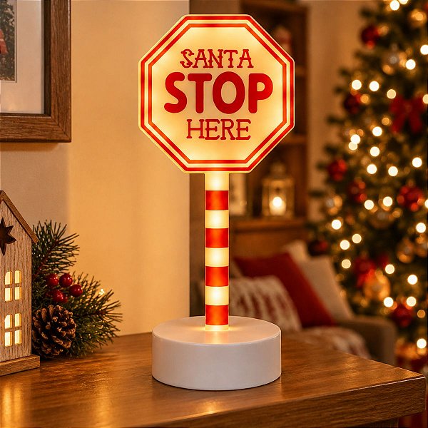 Luminária de Natal - "Santa Stop Here" - 27cm - 1 unidade - Rizzo