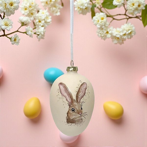 Ovo Decorativo de Páscoa para Pendurar - "Coelho de Páscoa" - 10x6,5cm  - 2 unidades - Rizzo