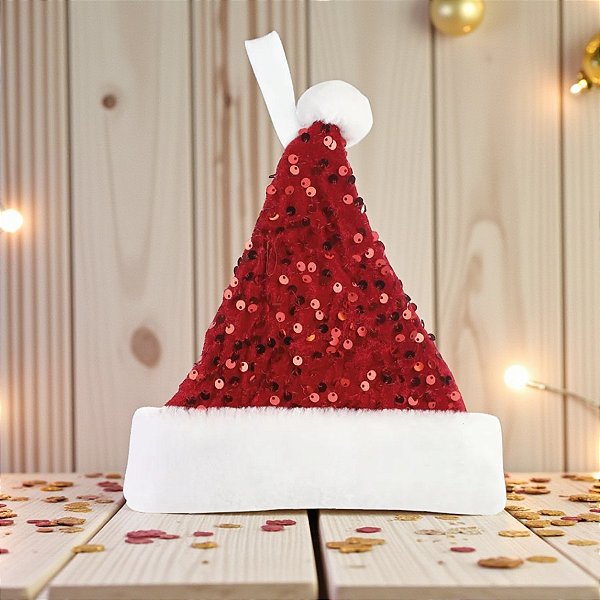 Gorro de Natal Decorativo - Vermelho com Lantejoulas - 20cm - 1 unidade - Cromus - Rizzo