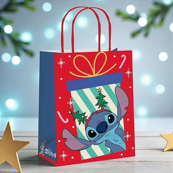 Sacola de Papel - Stitch Aloha de Natal - 26x19,5x9,5cm - 10 unidades - Disney Original - Rizzo