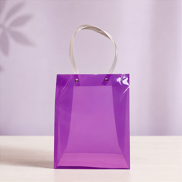 Sacola Transparente PVC com Alça de Fibra - Roxo - 19,5x14,5x9,5cm - 1 unidade - Rizzo