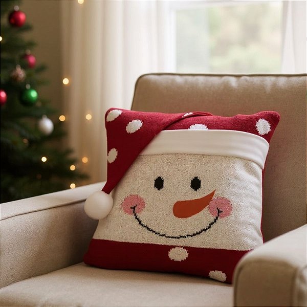 Capa para Almofada Boneco de Neve - Vermelho e Branco - 40cm - 1 unidade - Cromus - Rizzo