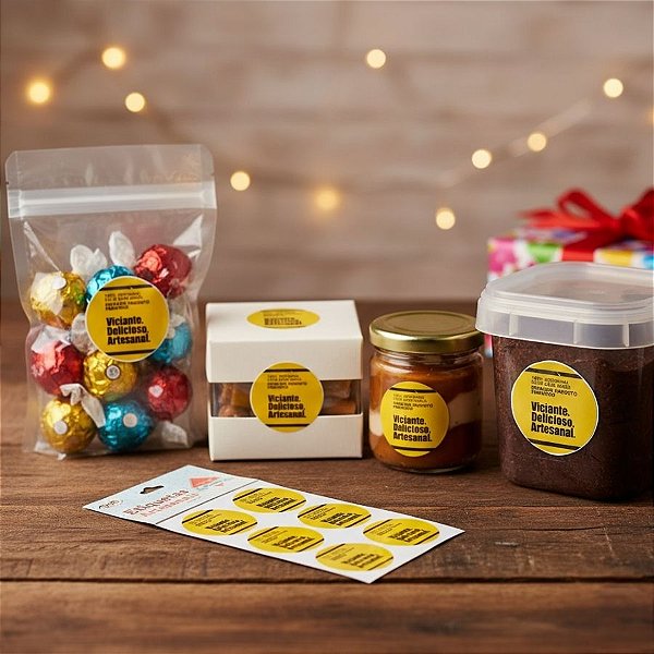Etiquetas Artesanais Viciante, Delicioso, Artesanal - 4cm - 12 unidades - Rizzo Confeitaria