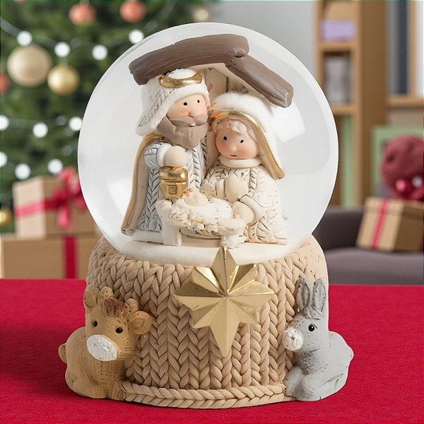 Enfeite Decorativo de Natal - Globo de Neve com Sagrada Família - 6,3x4,5cm - 1 unidade - Cromus - Rizzo
