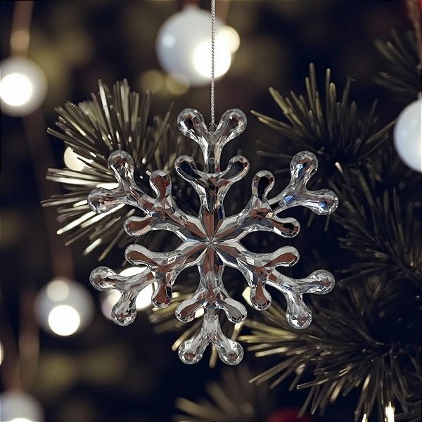 Enfeite Decorativo Para Pendurar de Natal - Floco de Neve Prata/Cristal - 14x14cm - 1 unidade - Cromus - Rizzo