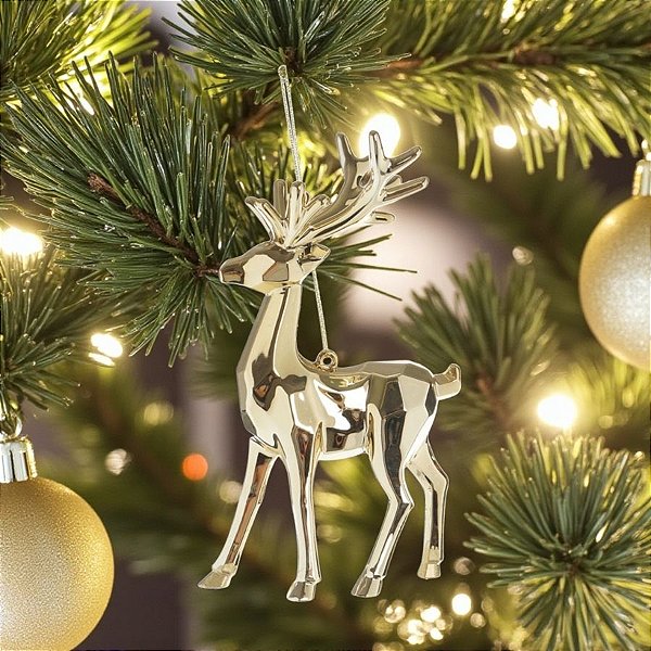 Enfeite Decorativo Para Pendurar de Natal - Rena Ouro - 15x2cm - 1 unidade - Cromus - Rizzo